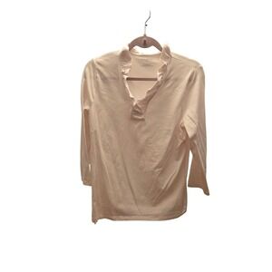 Talbots White Ruffle Split Neck Knit Top | Size Large